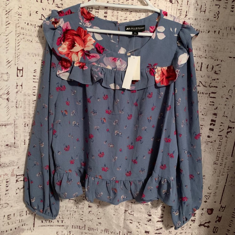 NEW JILL STUART FLORAL RUFFLE BLOUSE